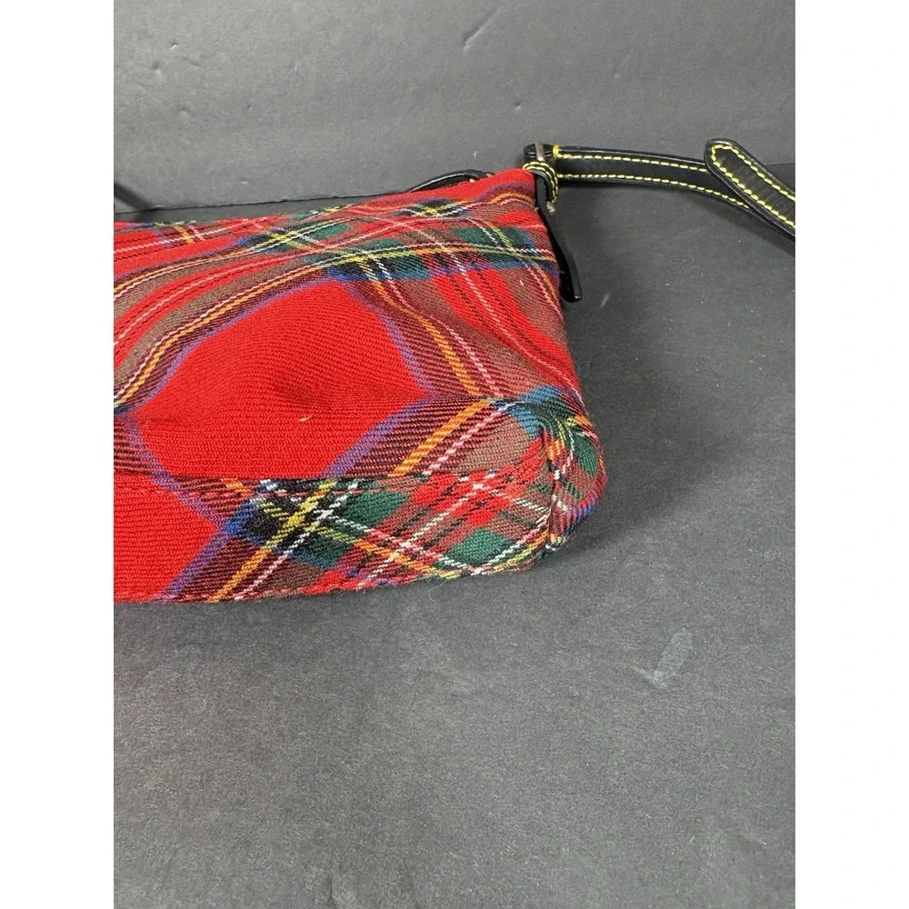 Vintage Y2K Dooney Bourke Red Tartan Plaid Crossbody Shoulder Bag Leather Trim